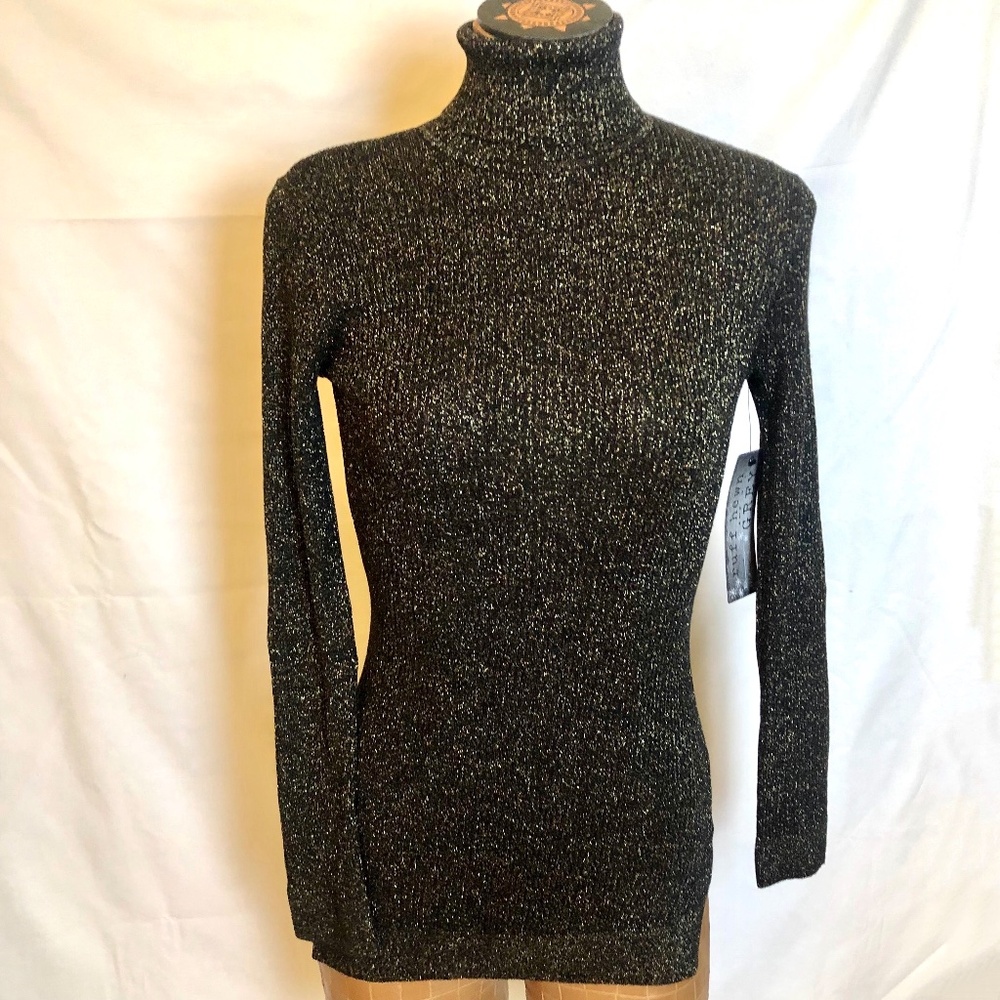 NWT Metallic Gold & Black Turtleneck XS